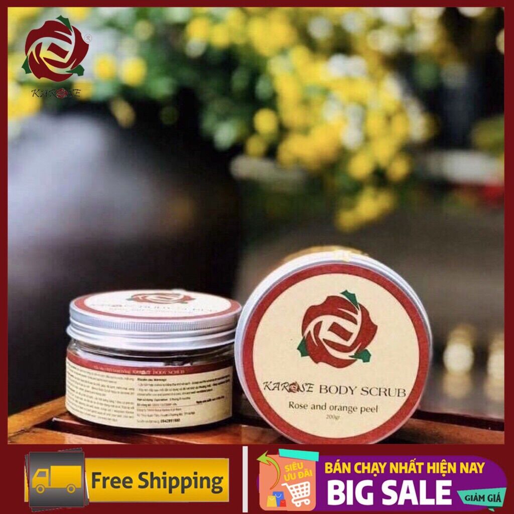 Tắm tẩy da chết hoa hồng karose body scrub 200g, làm sạch tbc, dưỡng da mềm mịn