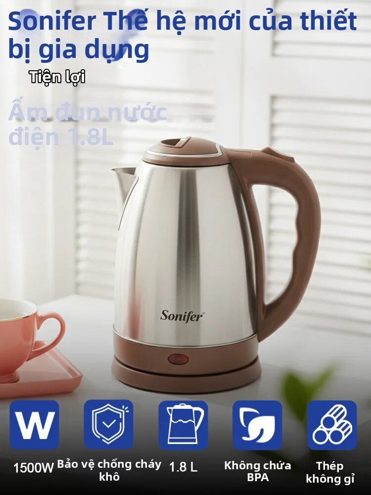 Ấm Đun Nước Điện Sonifer SF-2051 1500W 1.8L Inox Đun Sôi Nhanh, Tự Động Tắt Nguồn, Dùng Cho Nhà Bếp Gia Đình