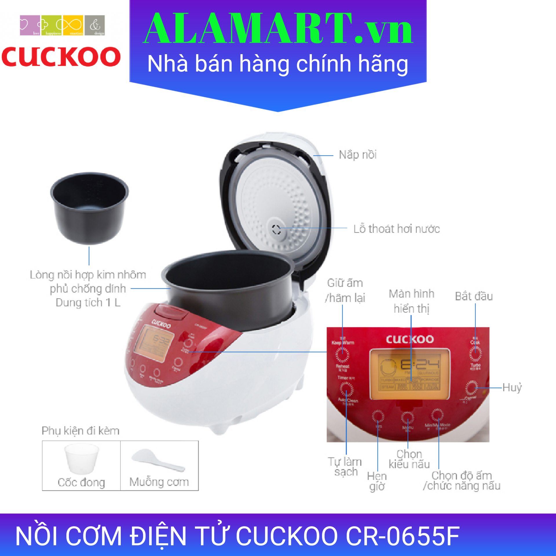 [HCM]Nồi cơm điện tử 1.08l Cuckoo CR-0655F