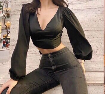 ÁO CROPTOP HỞ LƯNG TAY BỒNG CỘT NƠ