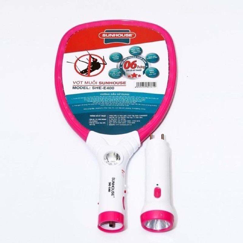 Vợt muỗi Sunhouse có đèn pin tháo rời E400