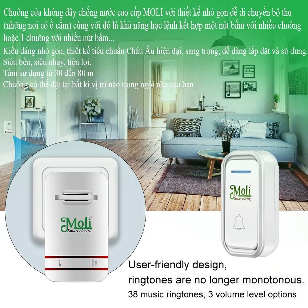[HCM]Bộ 2 nút nhấn 1 chuông cửa không dây.