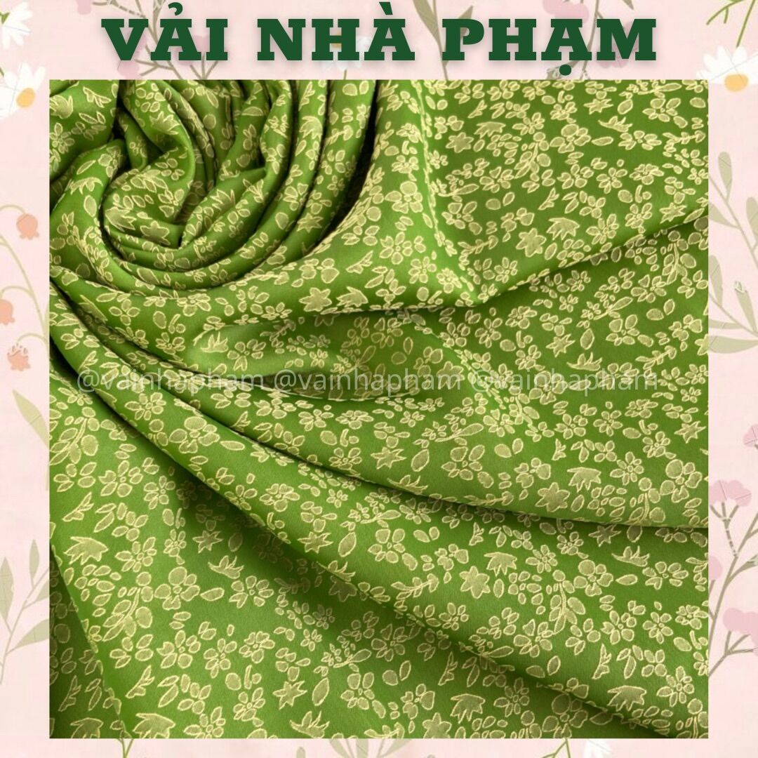 Gấm hoa nhí thêu xanh nõn chuối - khổ 1.5m - vải nhà phạm