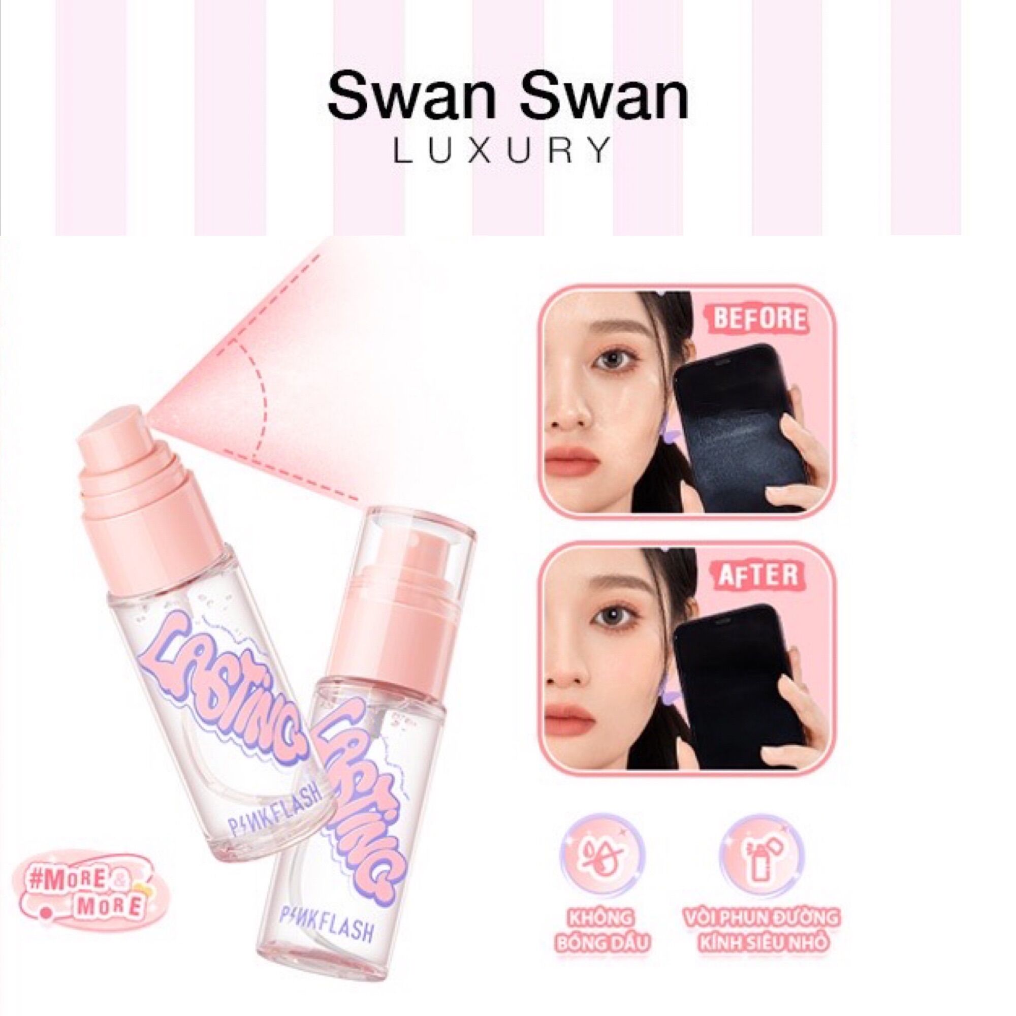 Xịt khoá make up pink flash kiềm dầu trang điểm