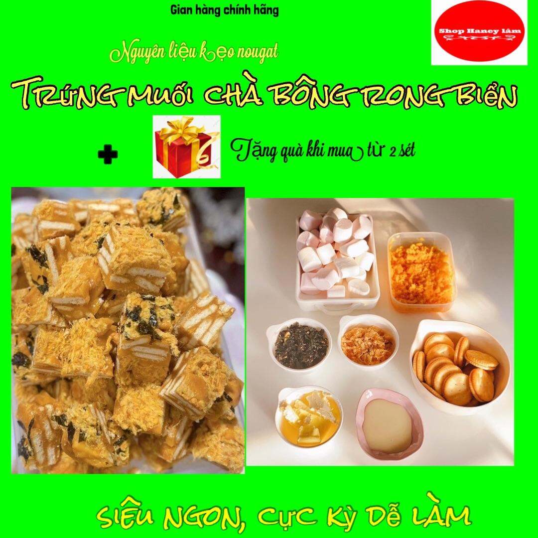 Sét tự làm kẹo nougat trứng muối chà bông rong biển