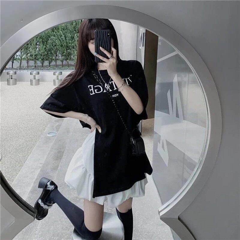 Set bộ áo vintage xẻ tà + chân váy bánh bèo tầng hot trend ulzzang thời trang nữ