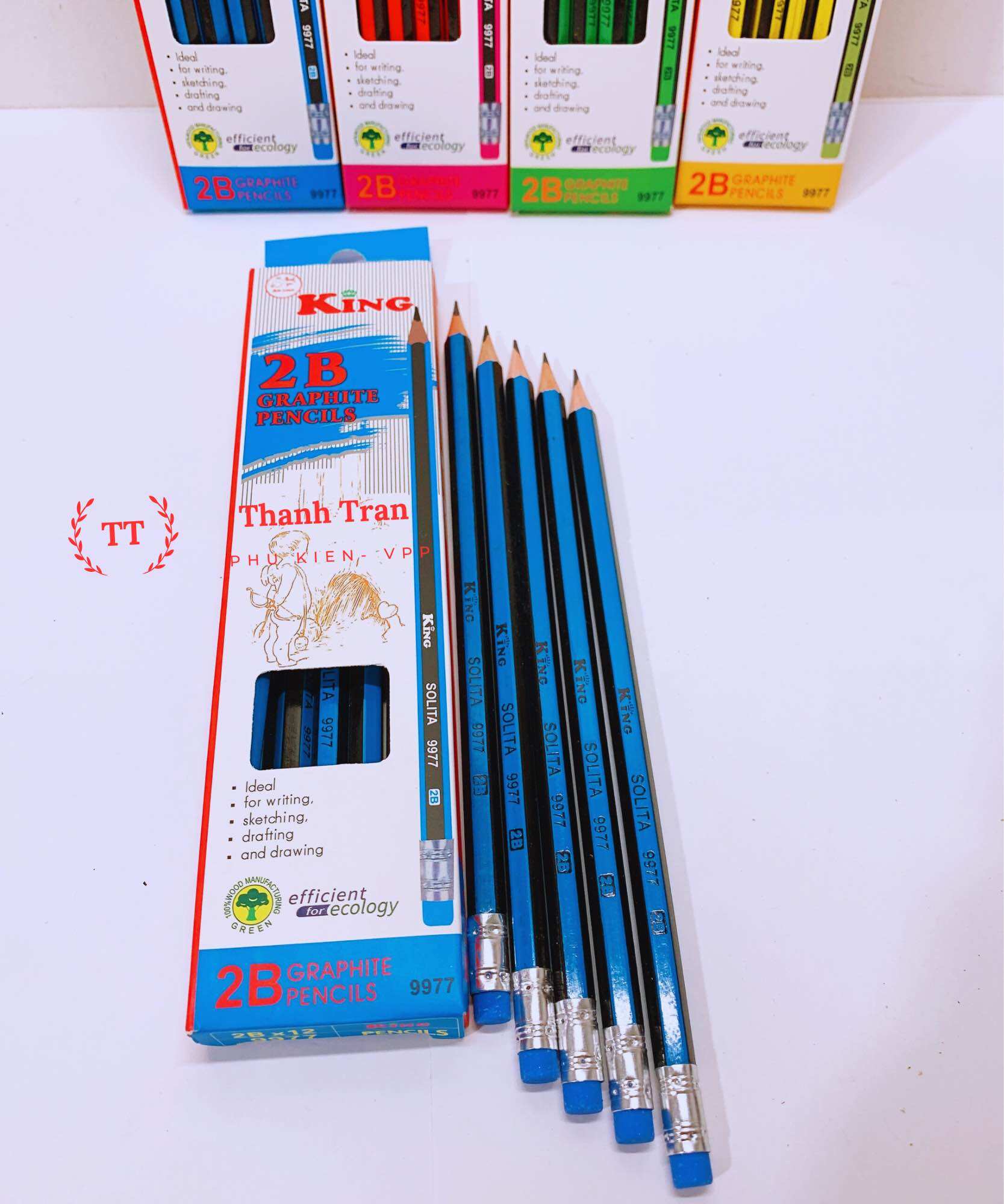 Hộp 12 cây bút chì gỗ 2B KING 9977 (giao màu ngẫu nhiên)