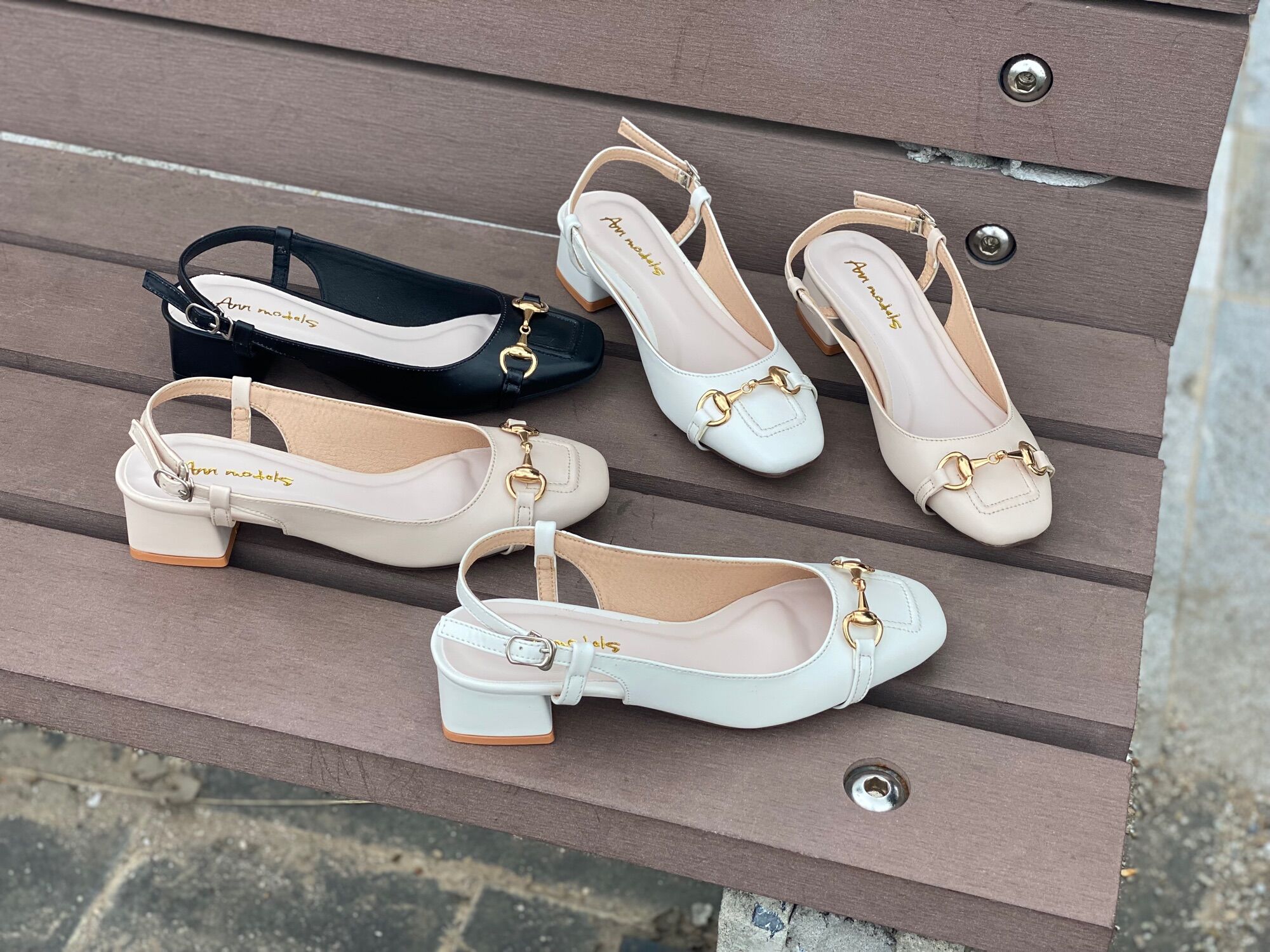 Giày cao gót 3 phân mũi vuông kiểu dáng slingback phối khoá sắt - MINDIOR