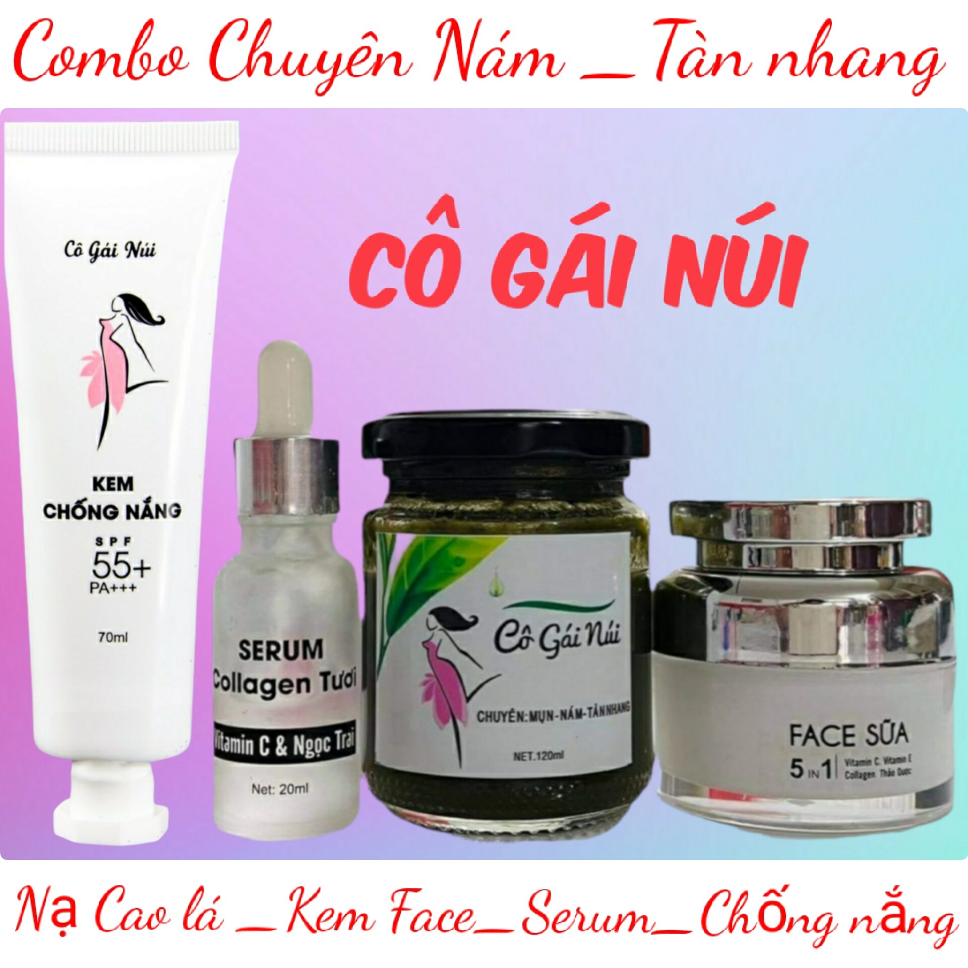 Combo trừ nám, tàn nhang cô gái núi_ kem chống nắng nắp trắng