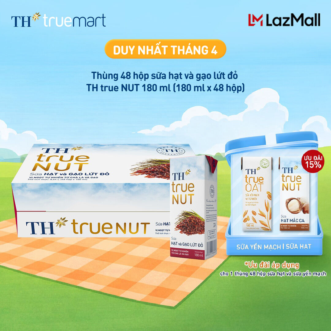 Thùng 48 hộp sữa hạt và gạo lứt đỏ TH true NUT 180 ml (180 ml x 48)