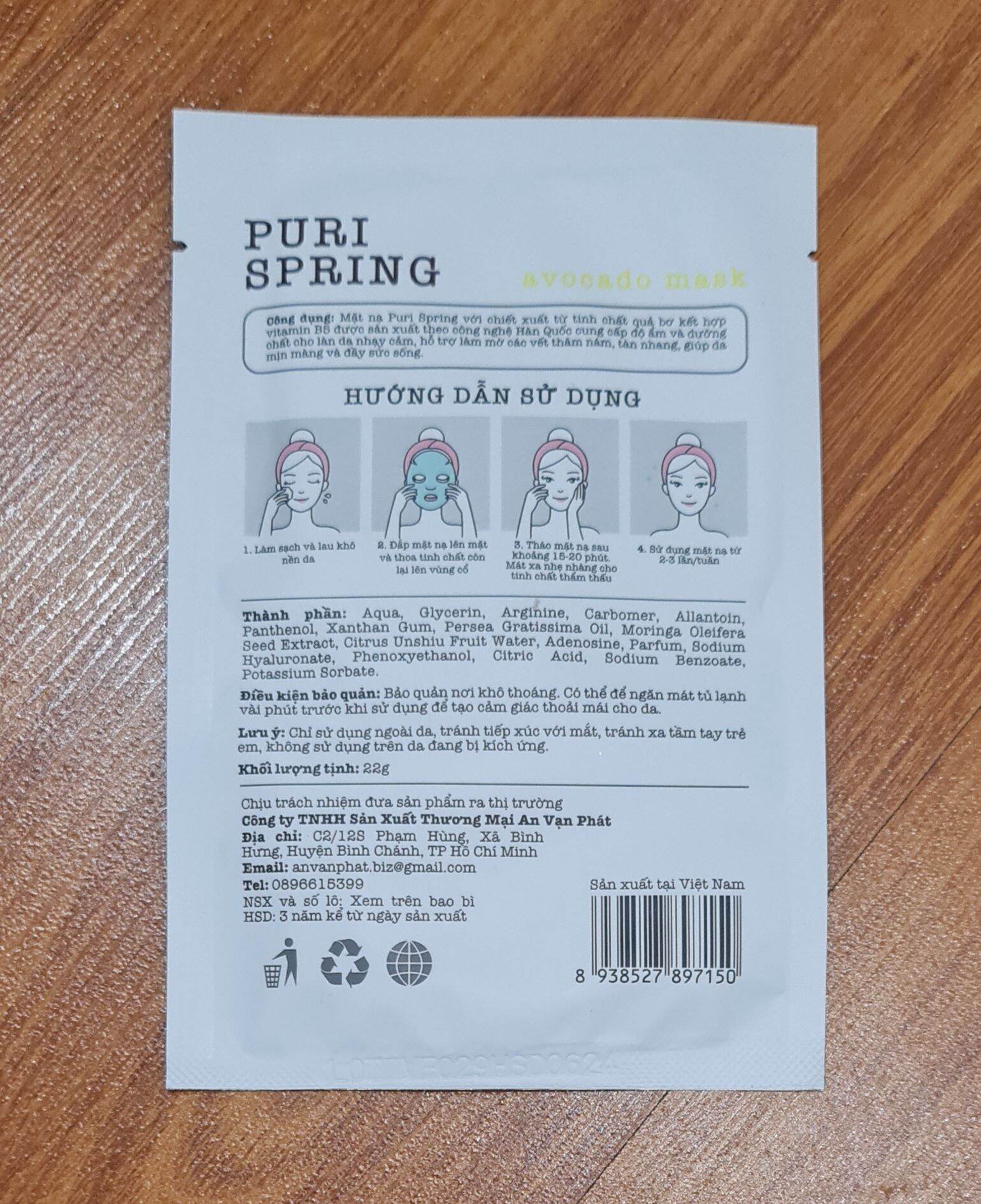 Mặt nạ Puri Spring Avocado 22g