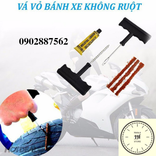 bộ dụng cụ vá vỏ không ruột xe máy (có keo vá)