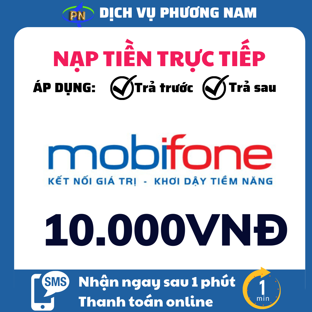 Nạp tiền Mobifone 10.000₫ & phí chuyển - Áp dụng cho cả thuê bao trả trước & trả sau