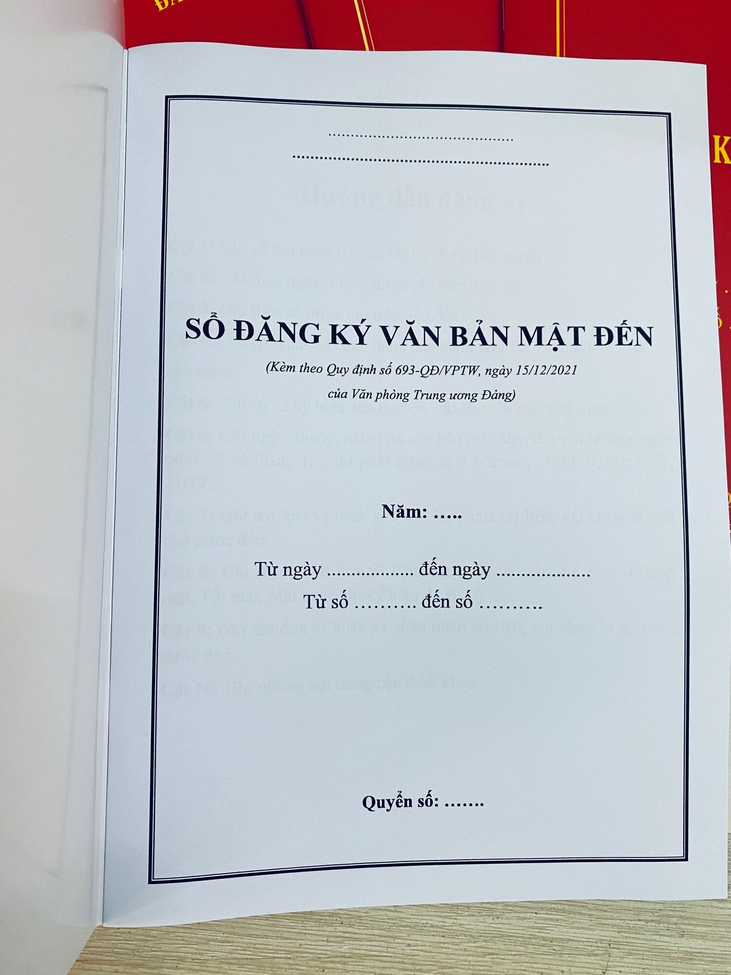 Sổ Đăng Ký Văn Bản Mật Đến