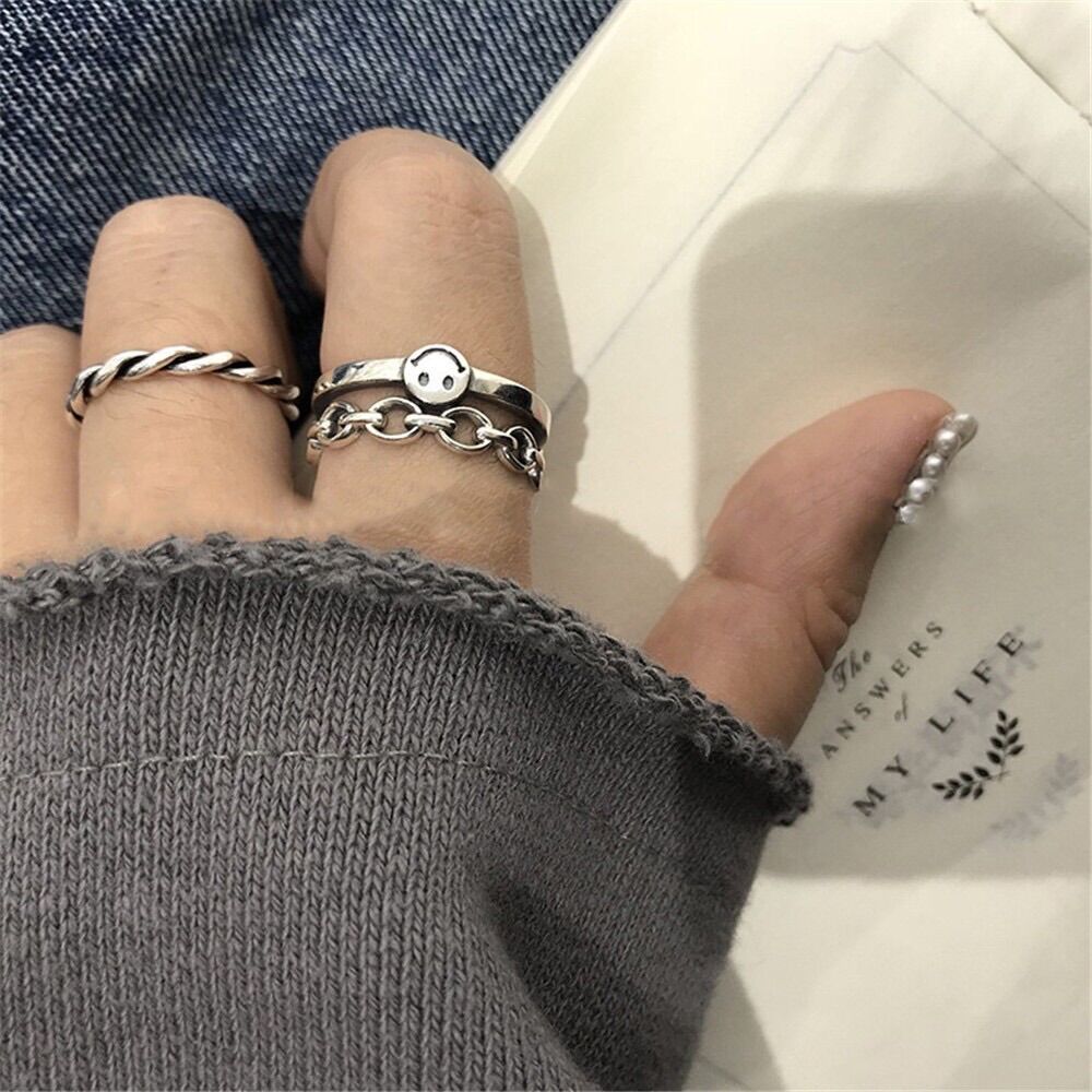 Set 2 nhẫn mặt cười cá tính