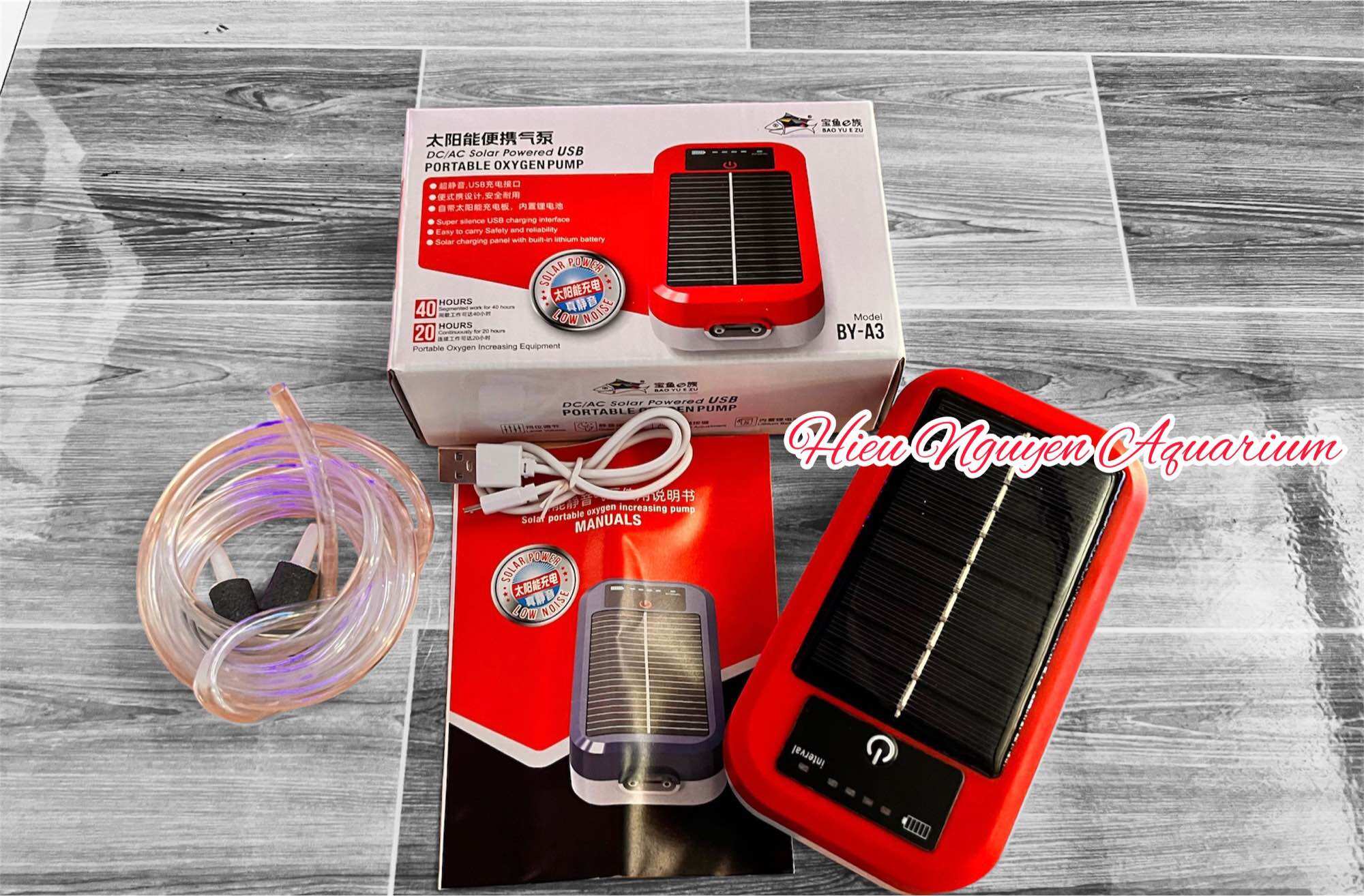 Oxi tích điện Baoyu BY-A3 ( sử dụng năng lượng mặt trời, USB, nguồn điến trực tiếp).