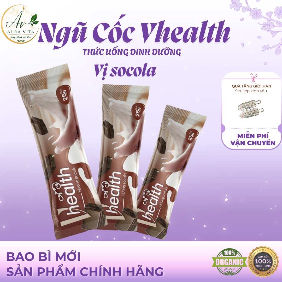 Thức uống dinh dưỡng hỗ trợ sức khỏe Vhealth vị socola 10 gói 25g/1gói sản phẩm organic 100% chính hãng