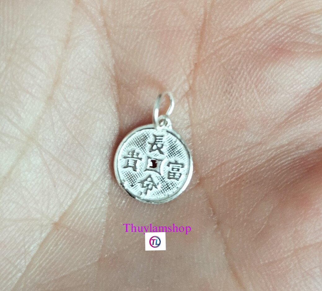 Charm đồng xu Càn Long phong thủy may mắn bạc 925