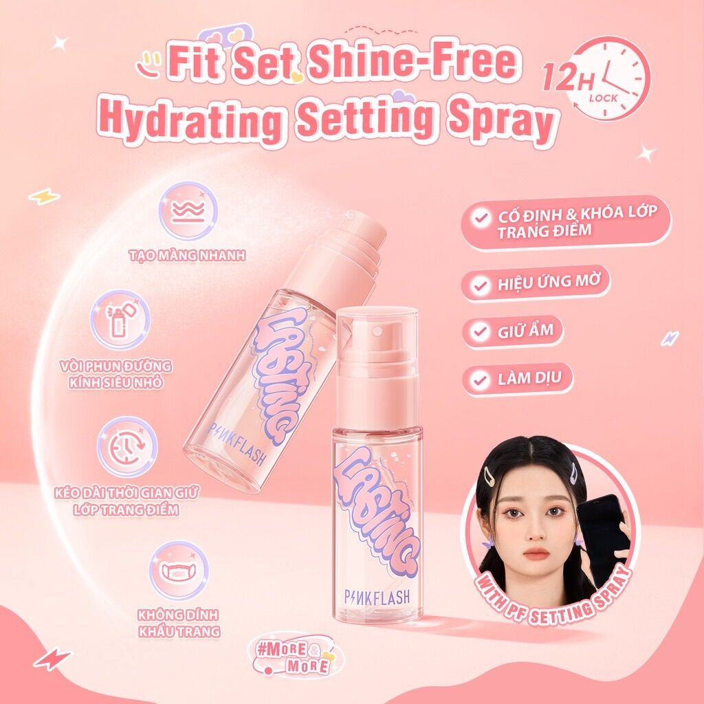 Xịt Khoá Make Up Pink Flash Kiềm Dầu Trang Điểm