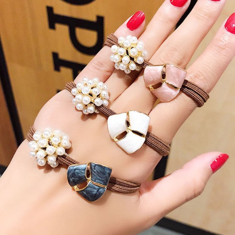 🥑Dây cột tóc nữ chuỗi ngọc trai sang trọng, dây cao su co giãn, phong cách Hàn Quốc.