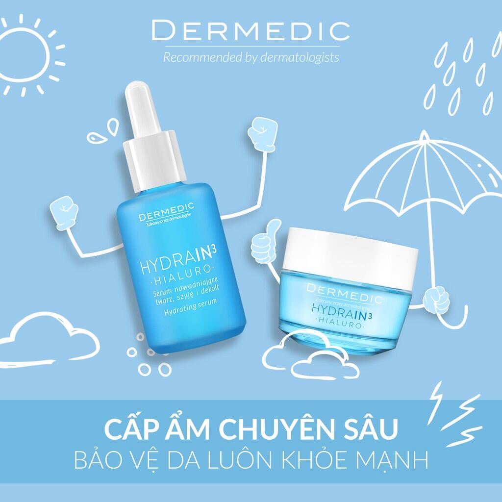 Serum Cấp Ẩm Dermedic. Dưỡng Ẩm Cho Da Tối Ưu Dermedic Hydrain3 Hialuro. Serum Dành Cho Da Khô Không Gây Bết Dính Dành Cho Da Treatment Da Thường Và Da Khô. Với Các Thành Phần Hialuronic Vite Hạnh Nhân Rất Lành Tính Mang Đến Độ Ẩm Hoàn Hảo