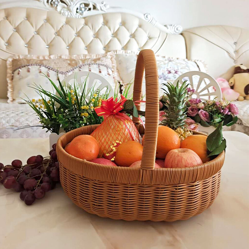 Giỏ đựng đồ xách tay giả mây giỏ sắt gia cố dã ngoại giỏ mua đồ giỏ hoa đan mây giỏ hái đồ ăn vặt phòng khách