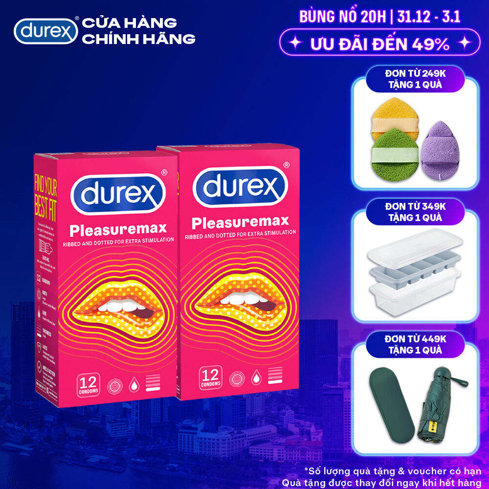  Bộ 2 hộp bao cao su Durex Pleasuremax gân gai size 56mm 12 bao hộp 