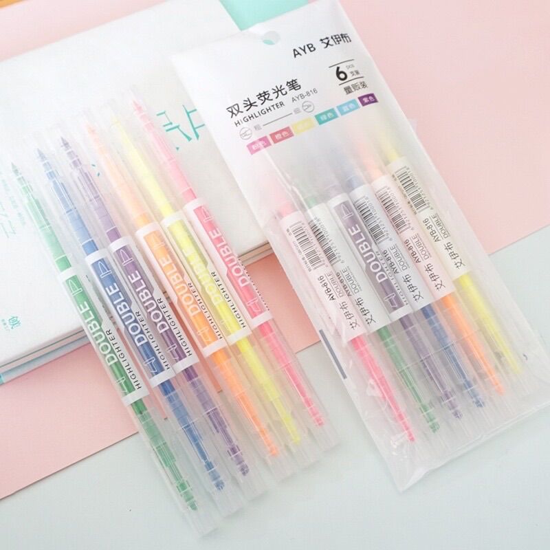 Set bút 6 chiếc 2 đầu dạ quang ayb