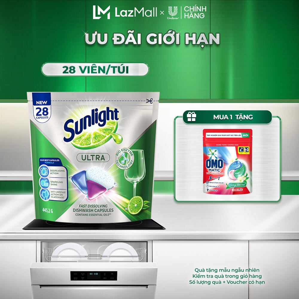 Túi Viên Rửa Chén Bát Sunlight 14 in 1 Dành Cho Máy Rửa Chén (28 Viên/Túi)