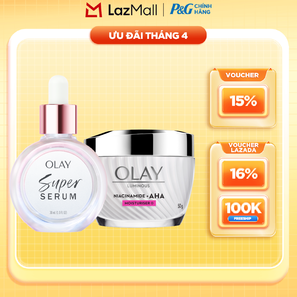 Combo 2 SUPER SERUM OLAY SỨC MẠNH TỪ 5 DƯỠNG CHẤT TRONG 1 - Chai 30ML Và Kem Dưỡng Ẩm OLAY LUMINOUS NIACINAMIDE AHA 50G