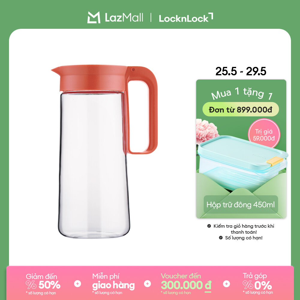 Bình Nước Thuỷ Tinh Có Tay Cầm LocknLock LLG619YRED 1.3L