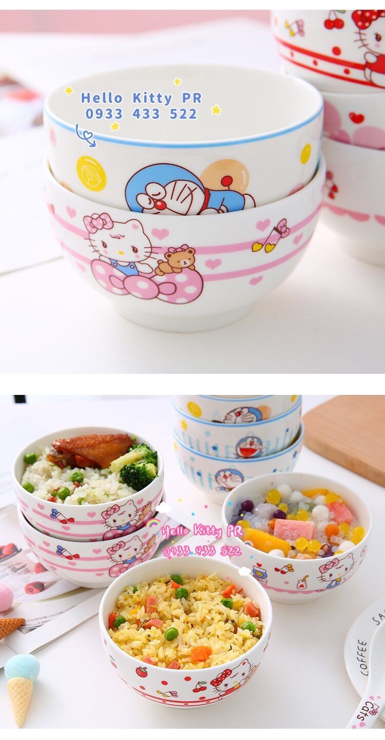 Chén muỗng sứ Hello Kitty - Doremon Doraemon