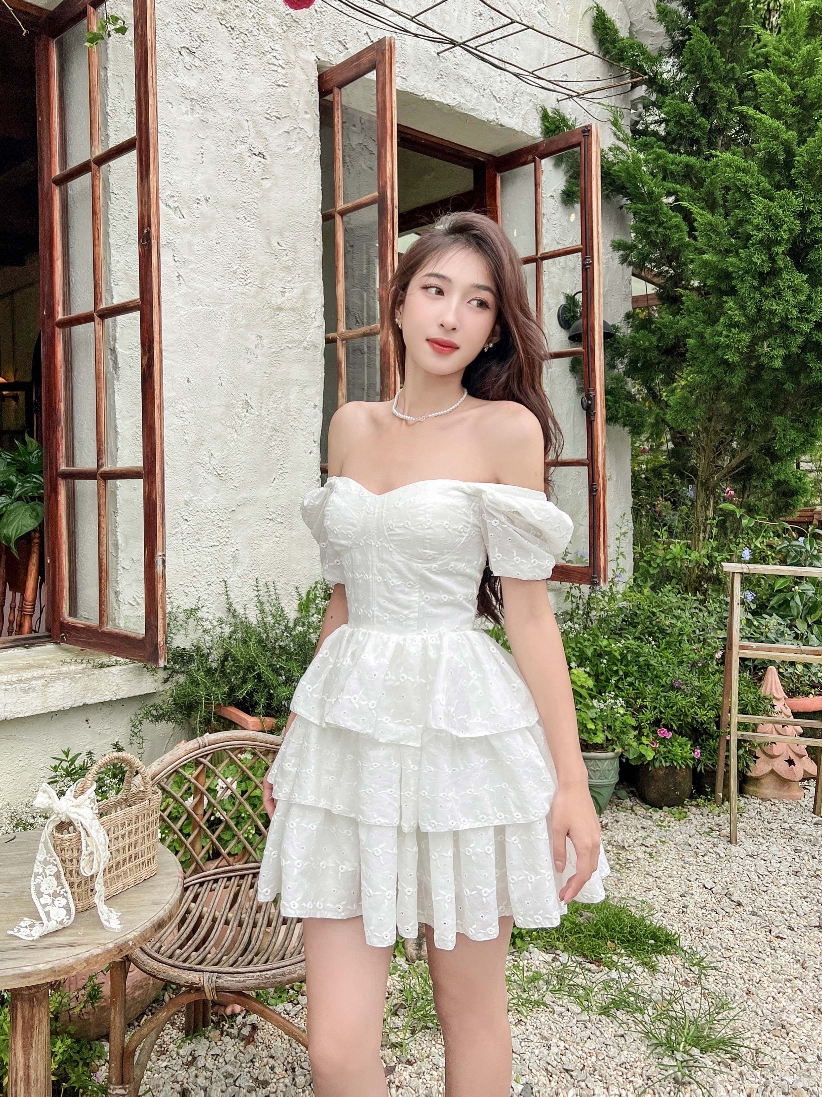 12.12 | váy trắng công chúa xô thêu hoa 3 tầng xoè lina dress