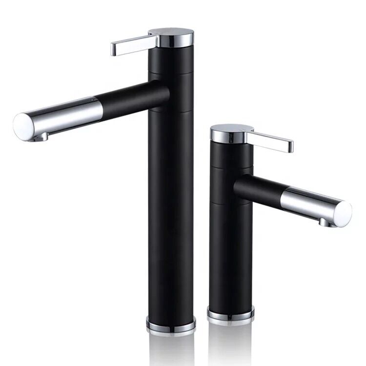 Vòi lavabo nóng lạnh sơn tĩnh điện đen bạc 20cm tặng kèm 02 dây cấp