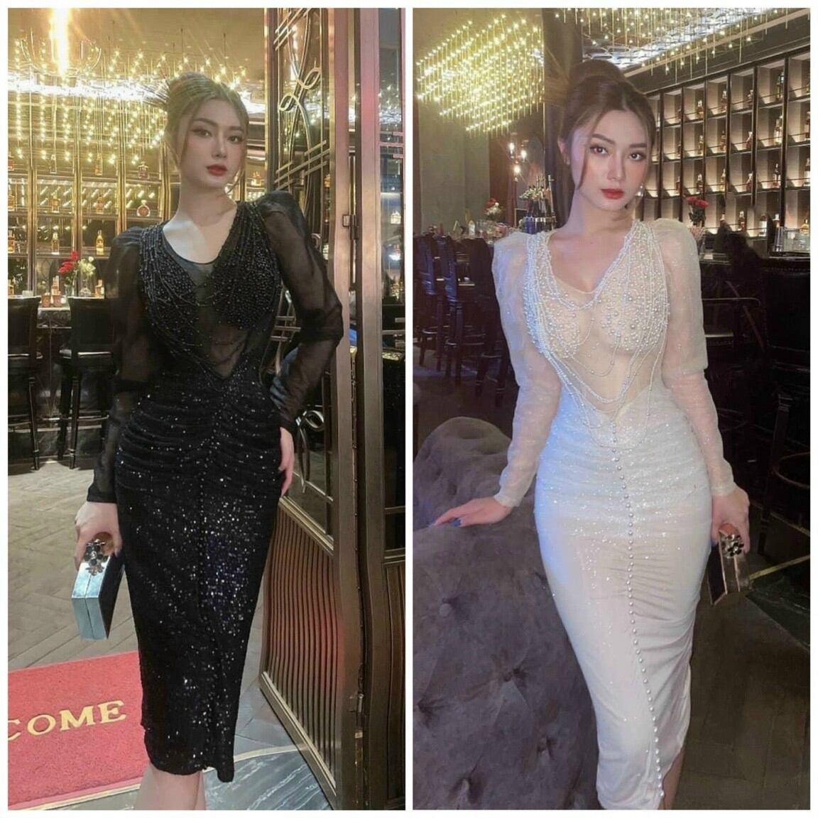 Đầm body lưới kim tuyến kết chuỗi ngọc