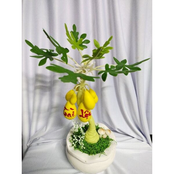 Chậu đu đủ tài lộc đất sét cao 30cm