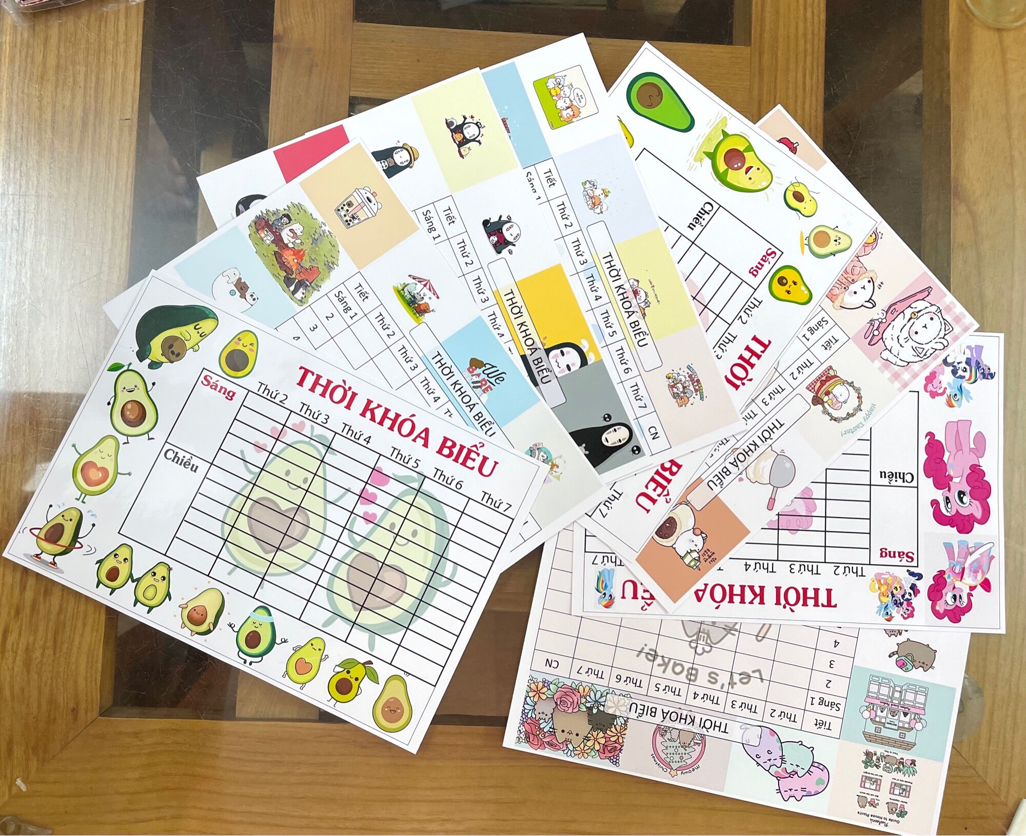 Combo 5 thời khoá biểu ngộ hình cute dễ thương bơ pony gấu pusheen vô diện