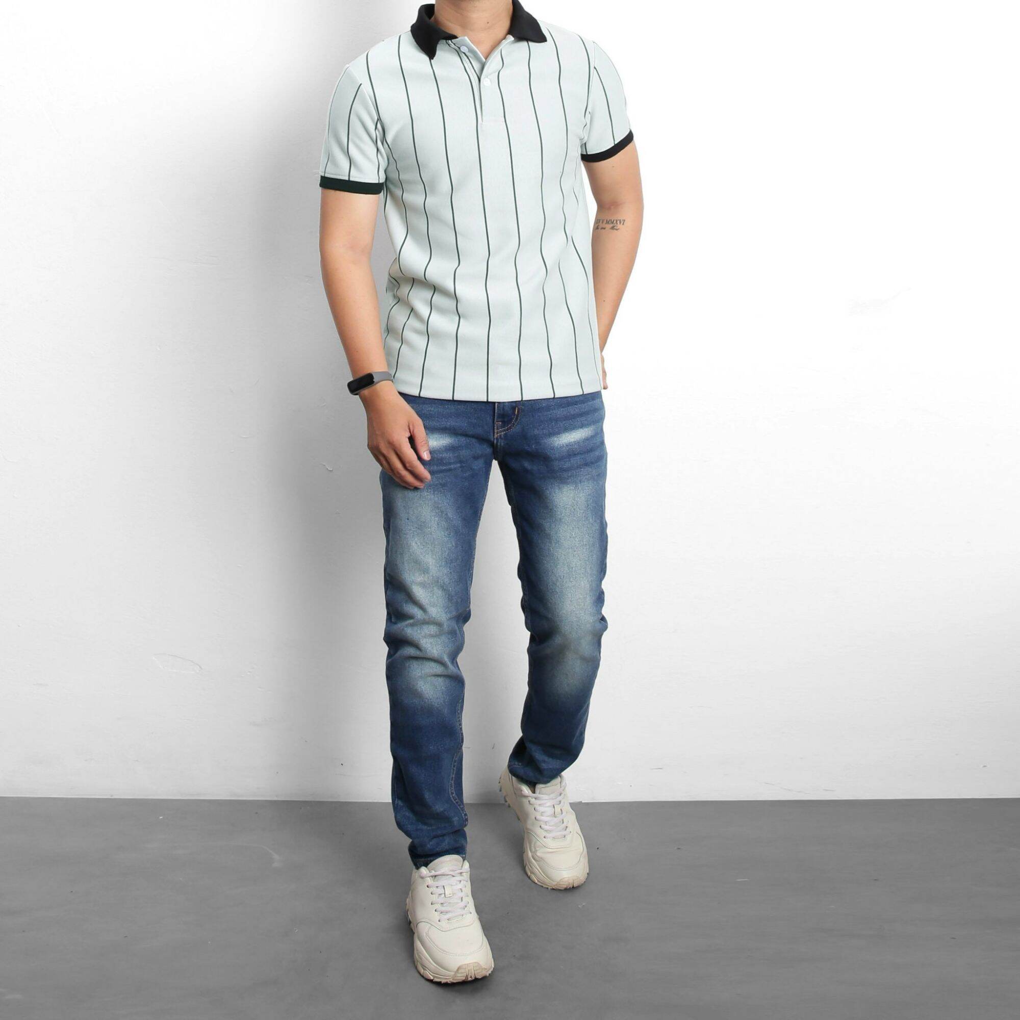 Áo thun nam cổ bẻ ngắn tay polo thun cotton 100% sọc dọc