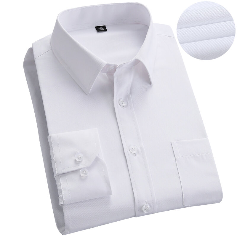 Thin White Shirt MEN'S Long-sleeved Shirt Slim Fit Korean-style Solid Color Large Size Inch Lining Men's Going to Work Business Workwear