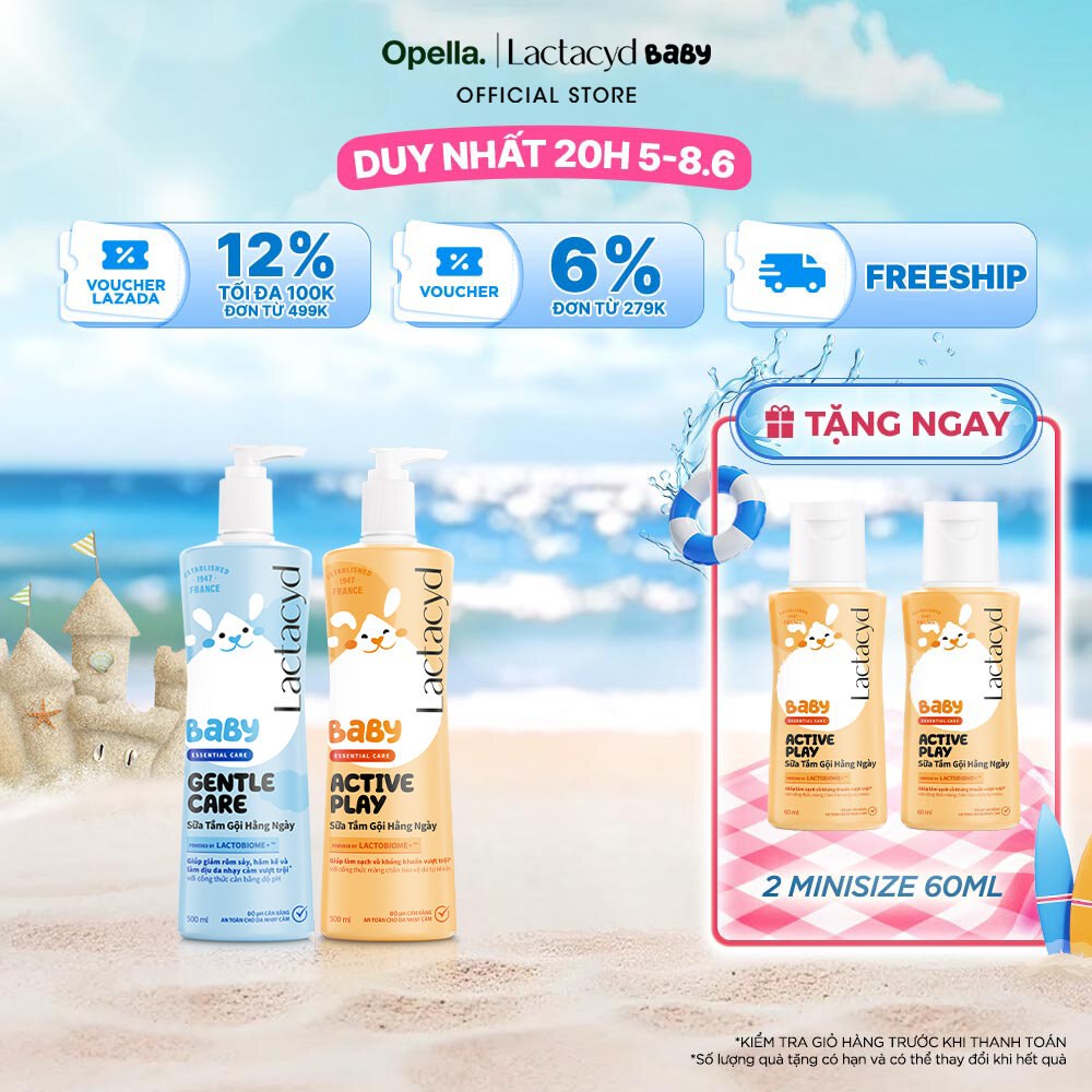 Bộ 1 Sữa Tắm Gội Trẻ em Lactacyd Baby Active Play 500ml +1 Lactacyd Baby Gentle Care 500ml