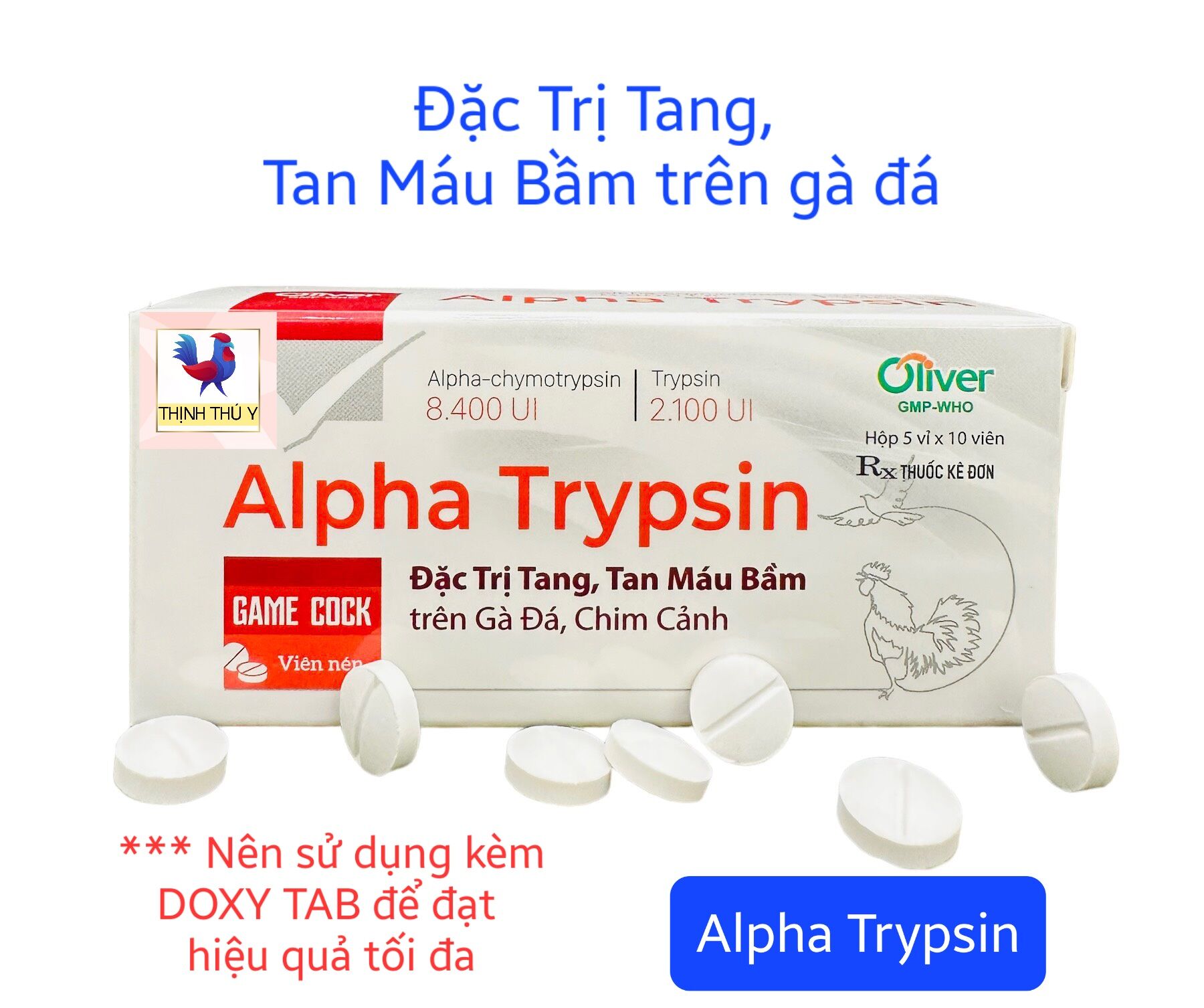 Alpha Trypsin (Vỉ 10 viên) - Đặc tr.i tang, tan máu bầm trên gà đá, chó mèo [HOT 2024]