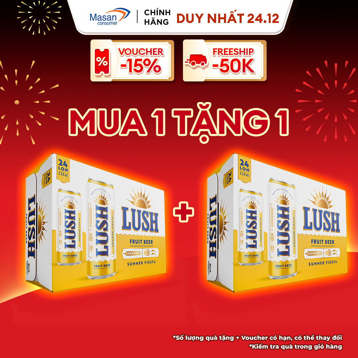 [MUA 1 TẶNG 1 - DATE 14.2024] Bia Lush Summer Fiesta vị Khóm Nhiệt Đới - Thùng 24 Lon 330ML (Nồng độ cồn 4%)