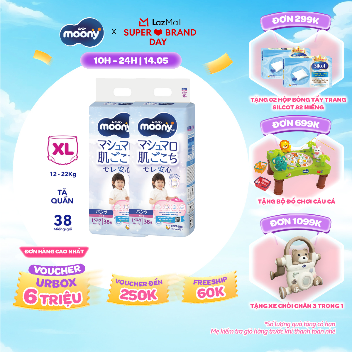 [SALE GIỮA THÁNG tặng QUÀ TO-SLCH] Combo 2 tã quần cao cấp Moony Bé Gái XL38 miếng - Nhập khẩu từ Nhật Bản