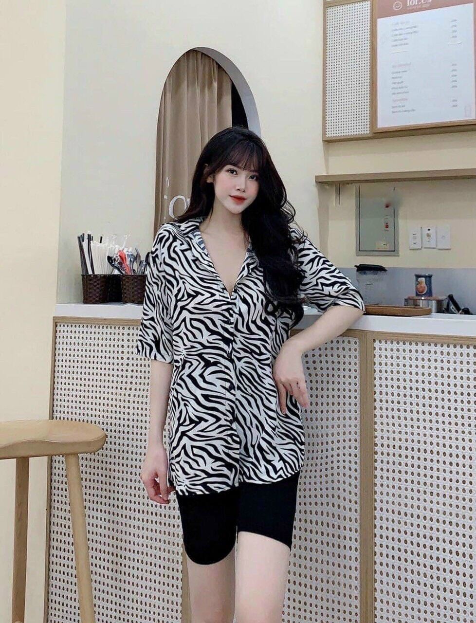 Set áo sơ mi vằn quần ngố full set