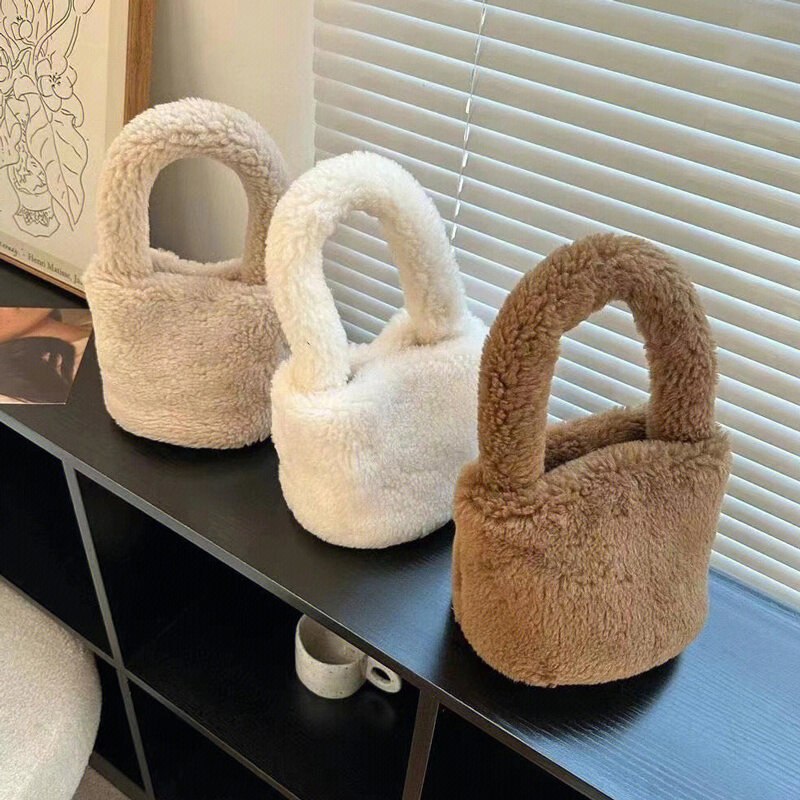 Túi Đeo Tay Bằng Vải Nhung Lông Cừu Màu Trơn Mới 2025 Túi Đeo Vai Nhỏ Bằng Vải Nhung Cho Nữ Túi Xô Hình Dạng Bát Nước Mềm