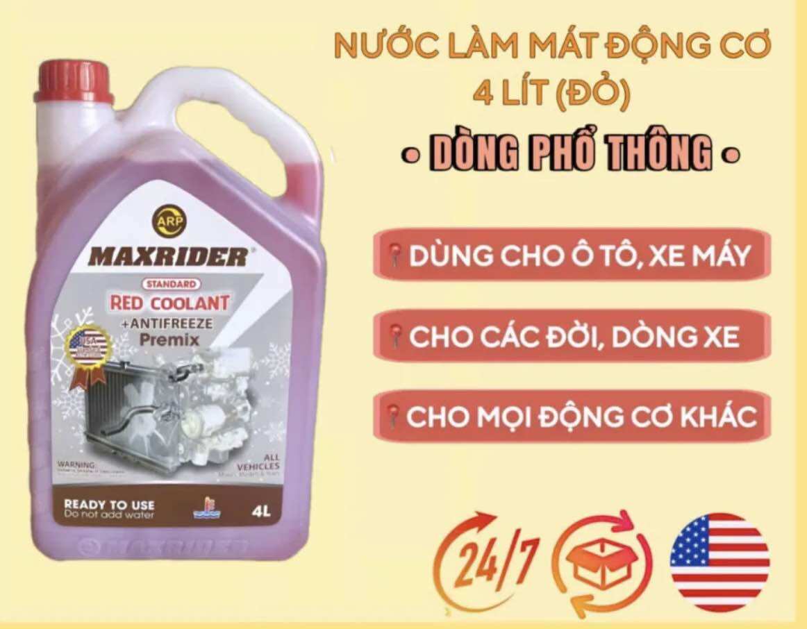 DUNG DỊCH LÀM MÁT ĐỘNG CƠ Ô TÔ VÀ XE MÁY ( ARP ) AMXRIDER ,RED COOLANT Premix ,,4L