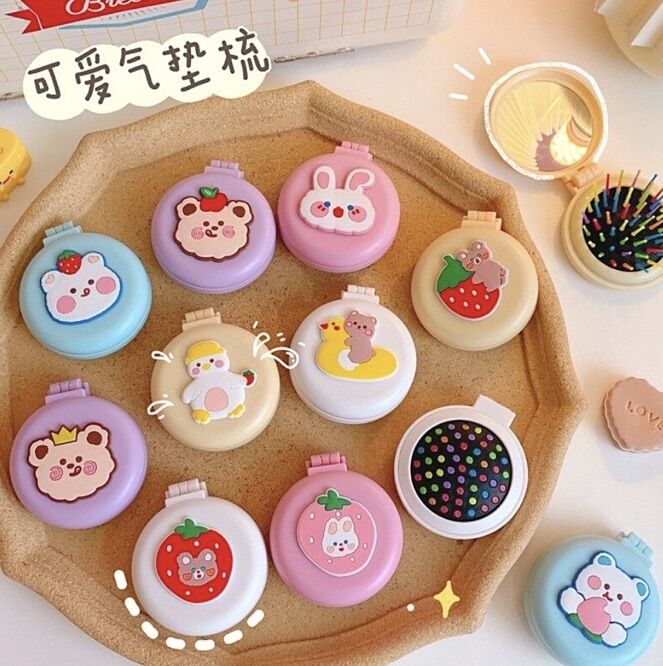 Gương lược 2in1 cute - Gương lược gai loại tròn gọn, chống rối tiện lợi
