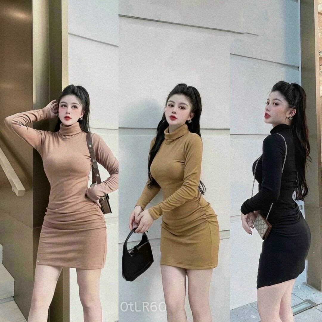 Đầm Body Cổ Lọ Tay Dài Chất Thun Gân_Zuzu