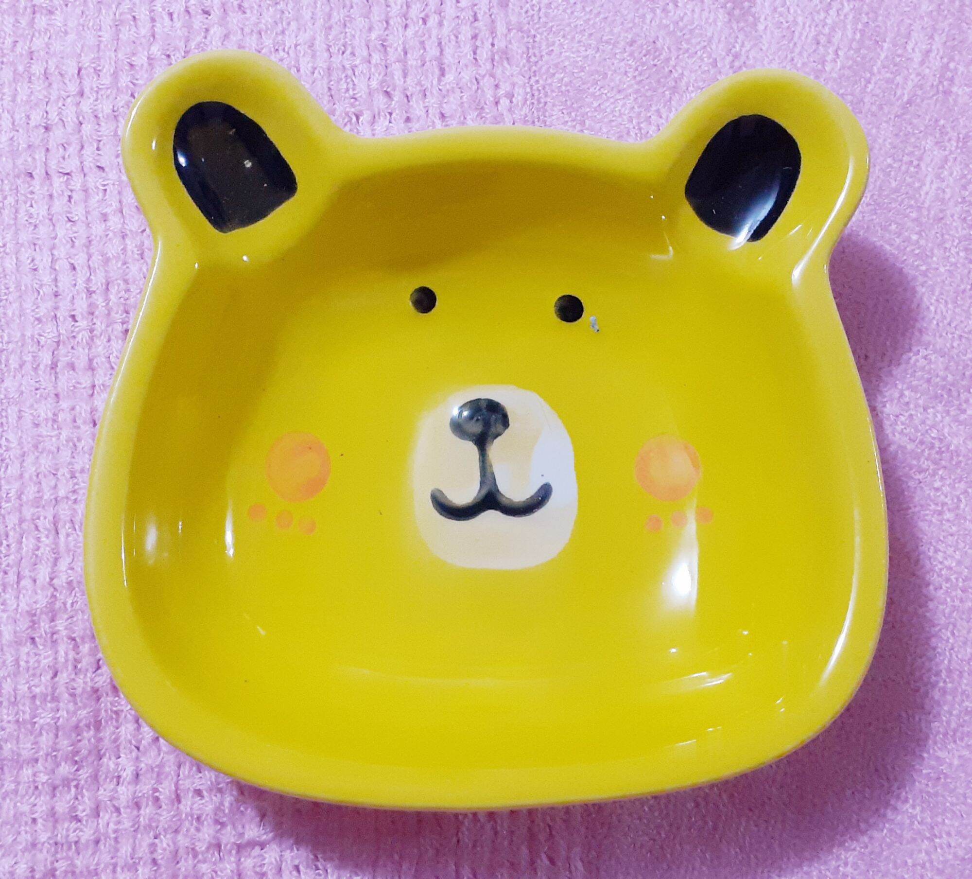 Đĩa gốm sứ hình gấu hồng 10cm x 9cm