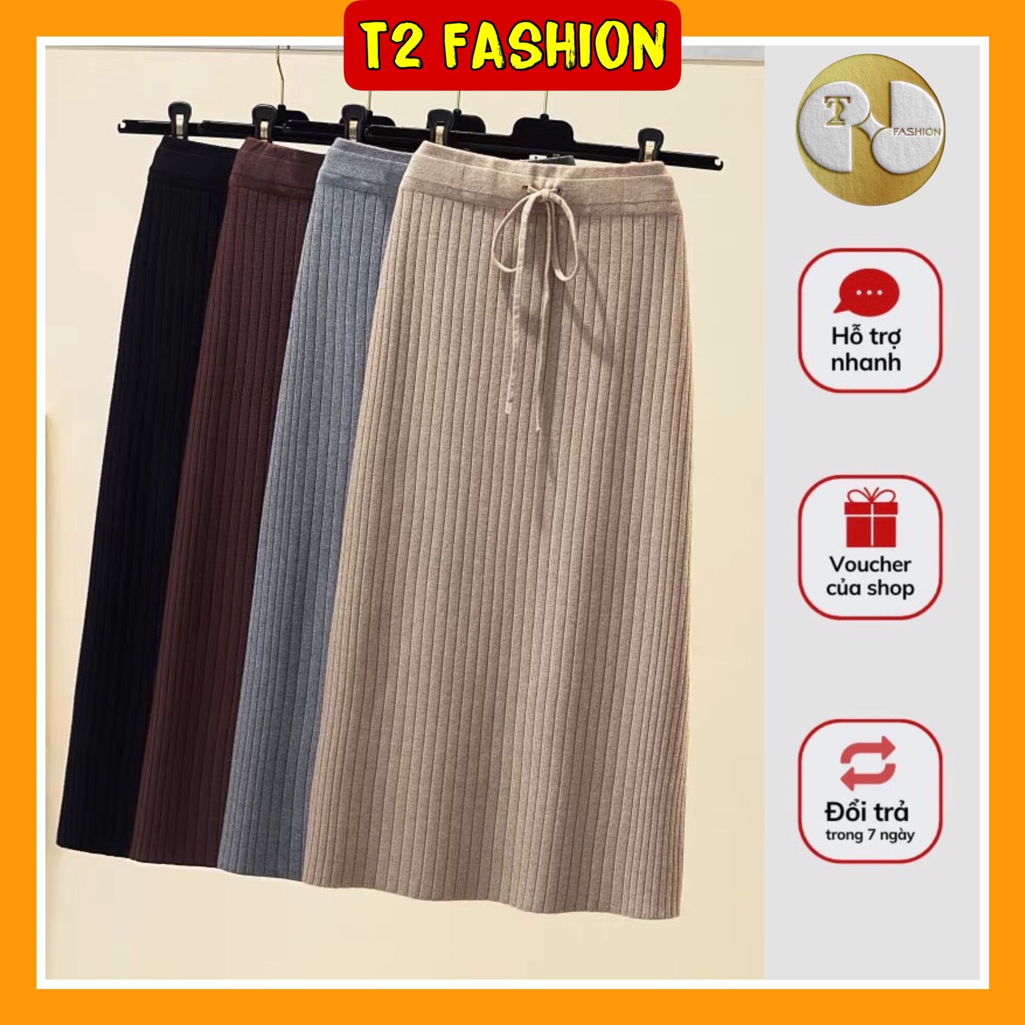 Chân váy len midi dây eo cao cấp
